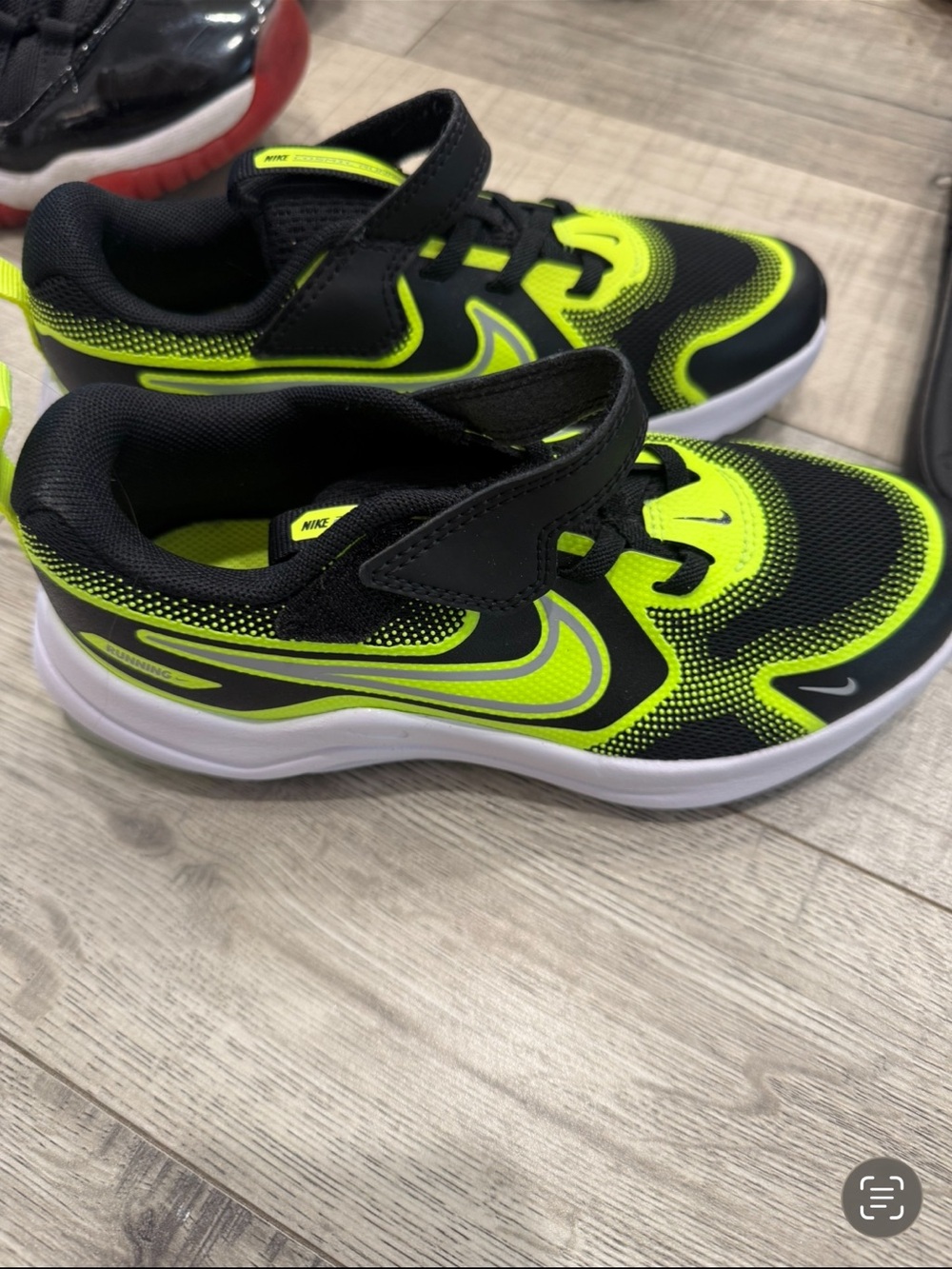 Nike Boys' Black and Neon Yellow Velcro Athletic Sneakers
